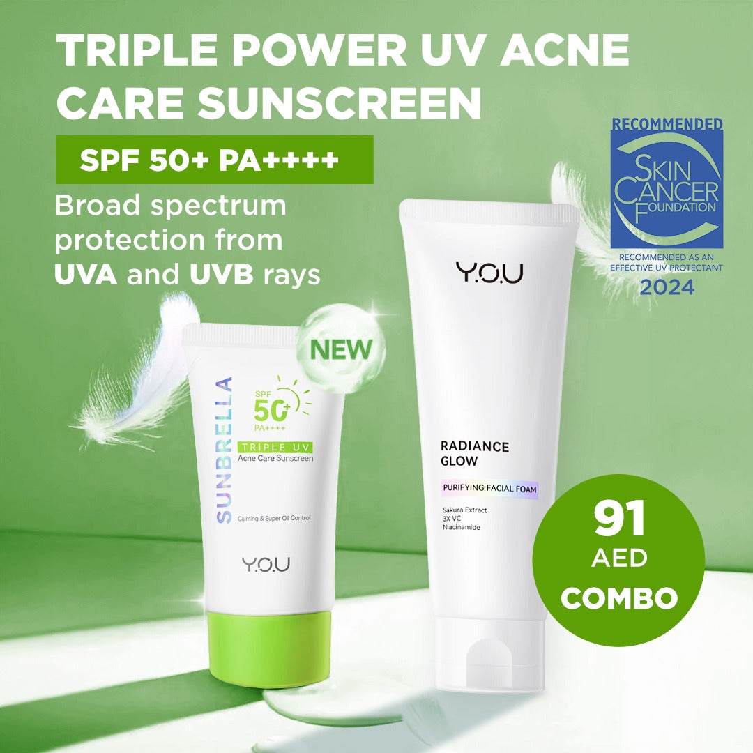 Y.O.U TRIPLE POWER UV ACNE CARE SUNSCREEN SPF 50+ PA++++ COMBO WITH RADIANCE GLOW