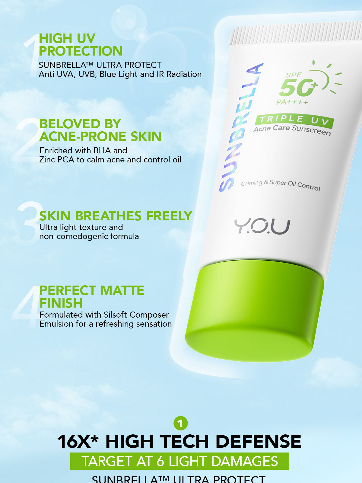 Y.O.U Sunbrella Triple UV Acne Care Sunscreen SPF 50+ PA++++ 30ml