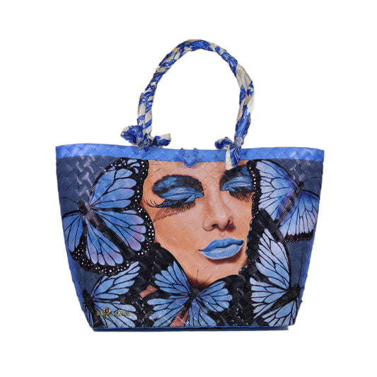 TRENDY & ARTSY HAND PAINTED LADY AND BUTTERFLY PRINT BAG