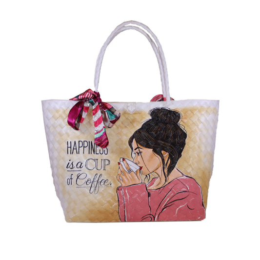 TRENDY & ARTSY HAND PAINTED COFFEE PRINT BAG