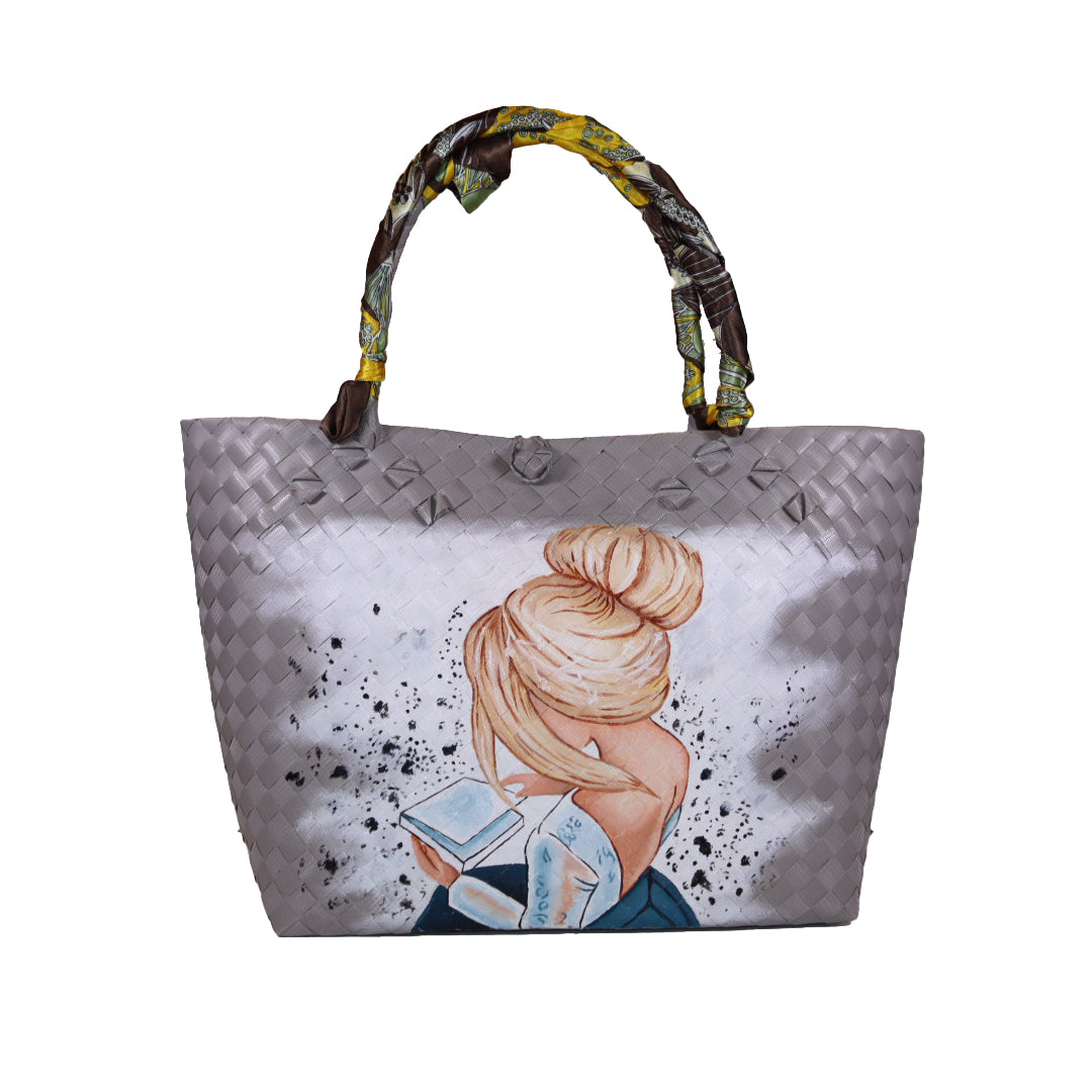 TRENDY & ARTSY HAND PAINTED READING PRINT BAG