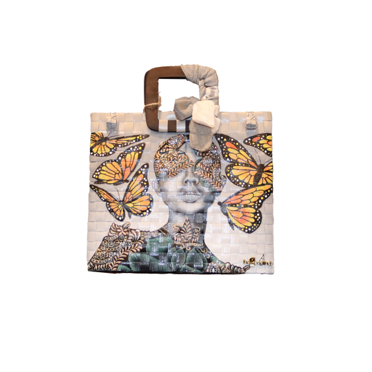 TOTE ALLY SUSTAINABLE LADY BUTTERFLY WHITE YELLOW PRINT BAG